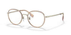 แว่นสายตา Burberry BE1358D-1324 มุมเฉียง กรอบเหล็กทรงกลมสีน้ำตาล ขาแว่นทองอ่อน สำหรับผู้ชาย