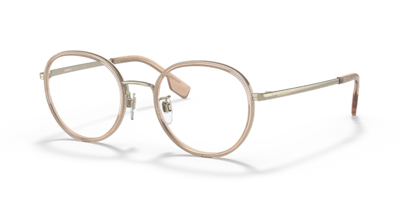 แว่นสายตา Burberry BE1358D-1324 มุมเฉียง กรอบเหล็กทรงกลมสีน้ำตาล ขาแว่นทองอ่อน สำหรับผู้ชาย