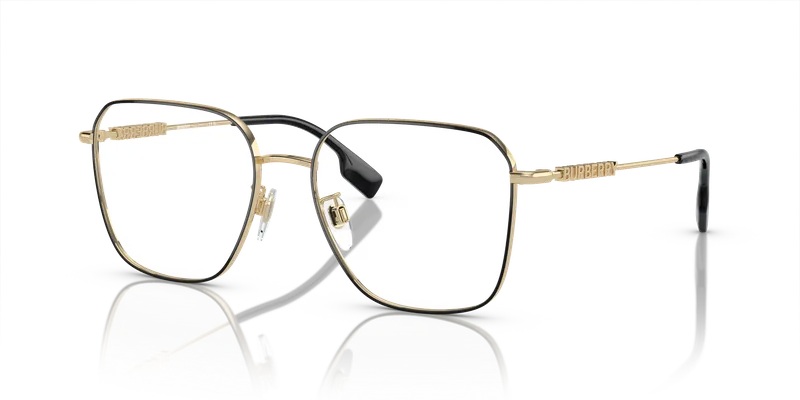 กรอบแว่นสายตา Burberry BE1382D-1326 Black แว่นสายตา Burberry BE1382D-1326 มุมเฉียง โลหะทรงสี่เหลี่ยมจัตุรัสสีดำ ขาแว่นทองอ่อน สำหรับผู้หญิง