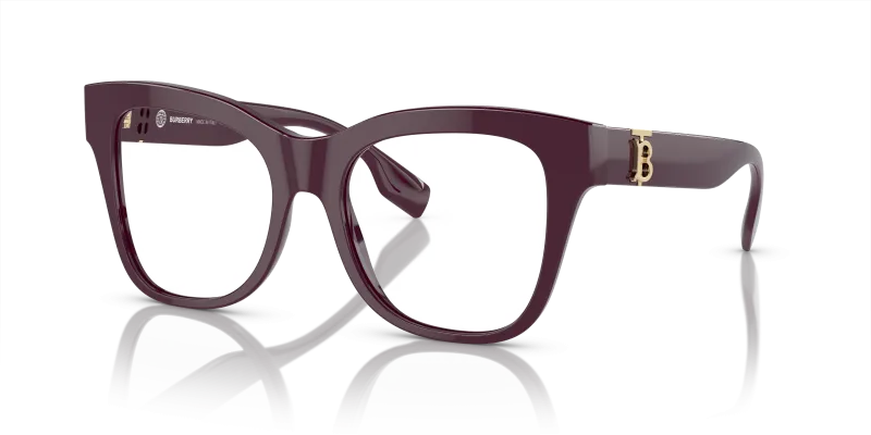 แว่นสายตา Burberry BE2388-3979 มุมเฉียง กรอบอะซิเตททรงสี่เหลี่ยมจัตุรัสสีบอร์โด สำหรับผู้หญิง