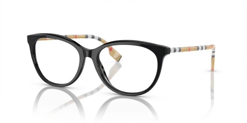 กรอบแว่นสายตา Burberry BE2389F-3853 Black แว่นสายตา Burberry BE2389F-3853 มุมเฉียง ทรงเรขาคณิตสีดำ ขาลายวินเทจเช็ก สำหรับผู้หญิง