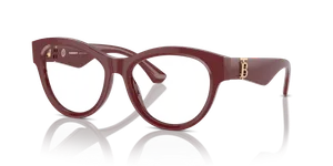 แว่นสายตา Burberry BE2404F-4119 มุมเฉียง ทรงกลมสีบอร์โด หน้ากรอบอะซิเตท ขาวัสดุฉีด สำหรับผู้หญิง
