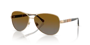 แว่นกันแดด Burberry BE3080-1145T5 ทองอ่อนทรงนักบิน ขาฮาวานาเข้ม เลนส์โพลาไรซ์ ผู้หญิง