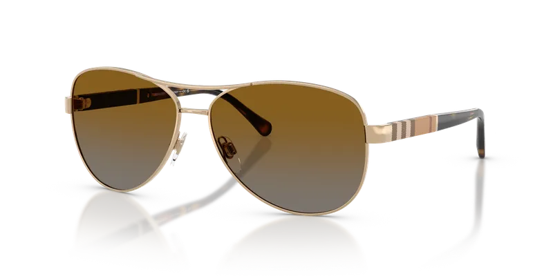 แว่นกันแดด Burberry BE3080-1145T5 ทองอ่อนทรงนักบิน ขาฮาวานาเข้ม เลนส์โพลาไรซ์ ผู้หญิง
