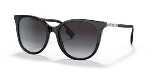 แว่นกันแดด Burberry BE4333F-30018G มุมเฉียง สีดำทรงตาแมว เลนส์เทาไล่ระดับ สำหรับผู้หญิง