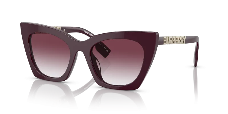 แว่นกันแดด Burberry BE4372U-39798H ทรงตาแมว หน้ากรอบอะซิเตทสีบอร์โด เลนส์ไล่ระดับสีม่วง สำหรับผู้หญิง