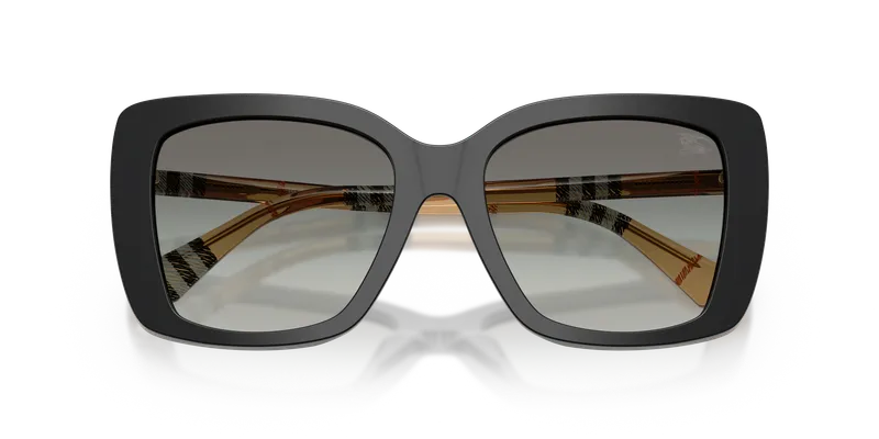 แว่นกันแดด Burberry BE4456F-416111 ดำผิวขัดเงา ภาพใกล้เลนส์เทาไล่ระดับ