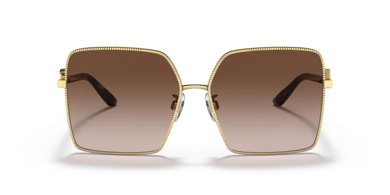 แว่นกันแดด Dolce & Gabbana DG2279-02/13 ด้านหน้า กรอบโลหะทรงสี่เหลี่ยมจัตุรัสสีทอง เลนส์น้ำตาลไล่ระดับ สำหรับผู้หญิง