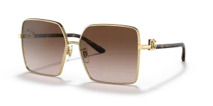 แว่นกันแดด Dolce & Gabbana DG2279-02/13 มุมเฉียง กรอบโลหะทรงสี่เหลี่ยมจัตุรัสสีทอง เลนส์น้ำตาลไล่ระดับ สำหรับผู้หญิง