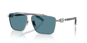 แว่นกันแดด Dolce & Gabbana DG2336-04/80 มุมเฉียง ทรงสี่เหลี่ยมจัตุรัสสีกันเมทัล ขาแว่นแถบสีน้ำเงิน เลนส์สีฟ้า สำหรับผู้ชาย