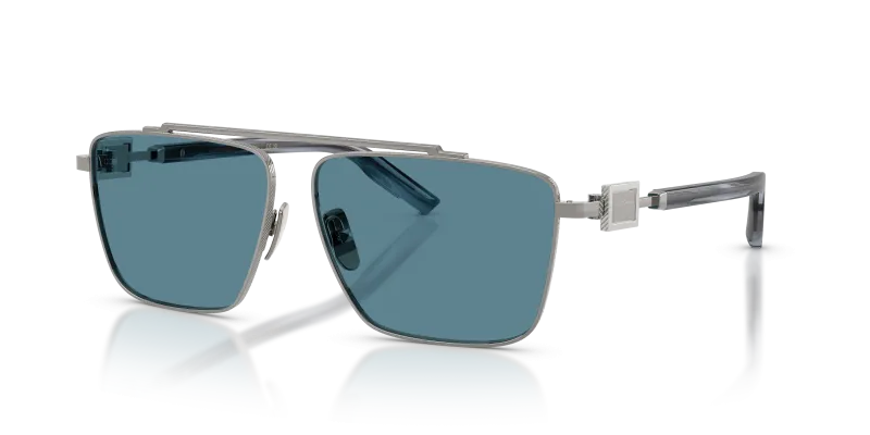 แว่นกันแดด Dolce & Gabbana DG2336-04/80 มุมเฉียง ทรงสี่เหลี่ยมจัตุรัสสีกันเมทัล ขาแว่นแถบสีน้ำเงิน เลนส์สีฟ้า สำหรับผู้ชาย