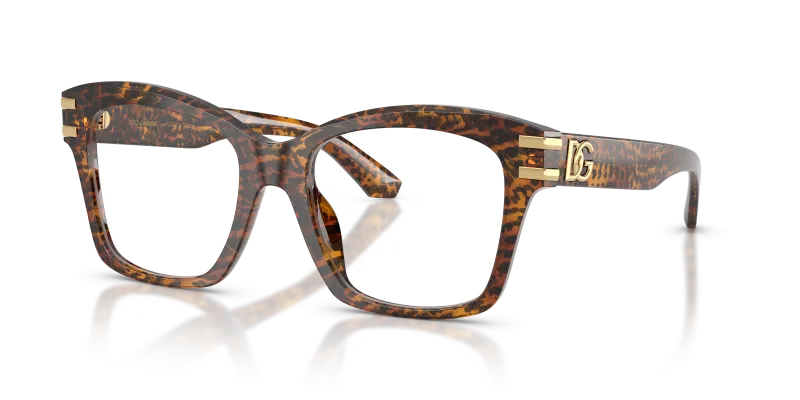 แว่นสายตา Dolce & Gabbana DG3419-3470 มุมเฉียง กรอบอะซิเตทเต็มขอบสี Leo Transparent ขัดเงา สำหรับผู้หญิง