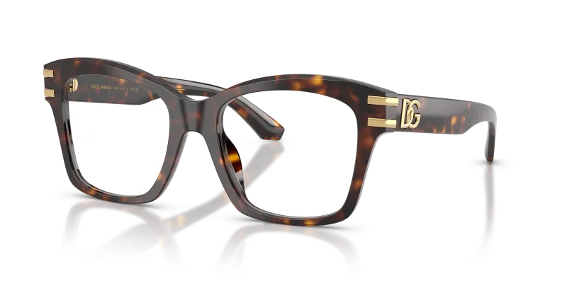 แว่นสายตา Dolce & Gabbana DG3419-502 มุมเฉียง กรอบอะซิเตทลายเต่าสีฮาวานาขัดเงา เต็มขอบ สำหรับผู้หญิง