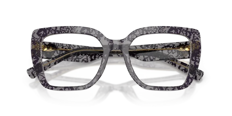 Dolce & Gabbana DG3441-3471 ลายพิมพ์ลูกไม้สีดำ close-up ด้านหน้า