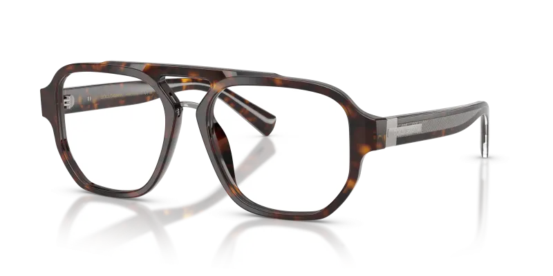 แว่นสายตา Dolce & Gabbana DG3447-502 มุมเฉียง กรอบอะซิเตททรงนักบินสีฮาวานาลายเต่าผิวขัดเงา สำหรับผู้ชาย