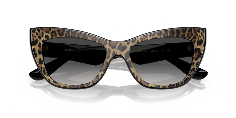 แว่นกันแดด Dolce & Gabbana DG4417-31638G ระยะใกล้กรอบลายเสือดาวและเลนส์เทาไล่ระดับ