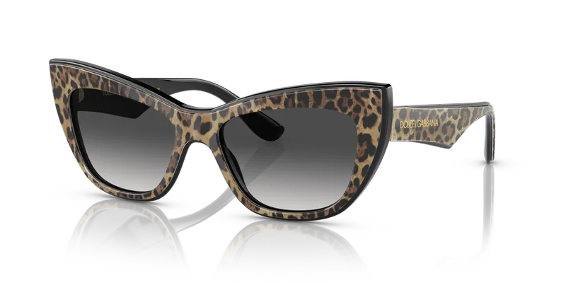 แว่นกันแดด Dolce & Gabbana DG4417-31638G มุมเฉียงตาแมวอะซิเตทน้ำตาลลายเสือดาวและดำ เลนส์เทาไล่ระดับ ไซซ์ 54