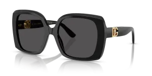แว่นกันแดด Dolce & Gabbana DG4475-501/87 มุมเฉียง กรอบอะซิเตทสีดำผิวขัดเงา เลนส์เทาเข้ม สำหรับผู้หญิง
