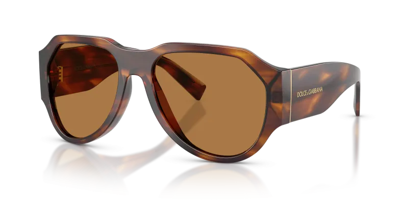 แว่นกันแดด Dolce & Gabbana DG4504-306373 ทรงนักบิน กรอบอะซิเตทแถบน้ำตาล เลนส์สีบรอนซ์ สำหรับผู้ชาย