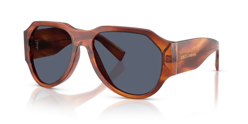 แว่นกันแดด Dolce & Gabbana DG4504-32212V ทรงนักบิน กรอบอะซิเตทสีขิงลายเส้น เลนส์น้ำเงินเข้มโพลาไรซ์ สำหรับผู้ชาย