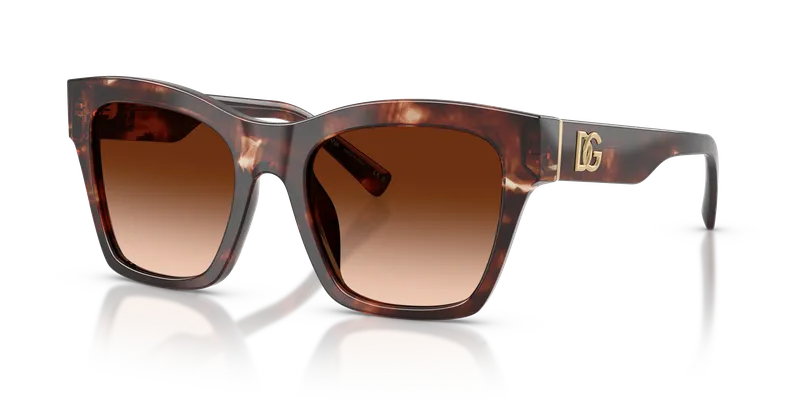 แว่นกันแดด Dolce & Gabbana DG4512-322274 มุมเฉียง กรอบอะซิเตทฮาวานาแดงเข้มขัดเงา เลนส์น้ำตาลไล่ระดับ สำหรับผู้หญิง