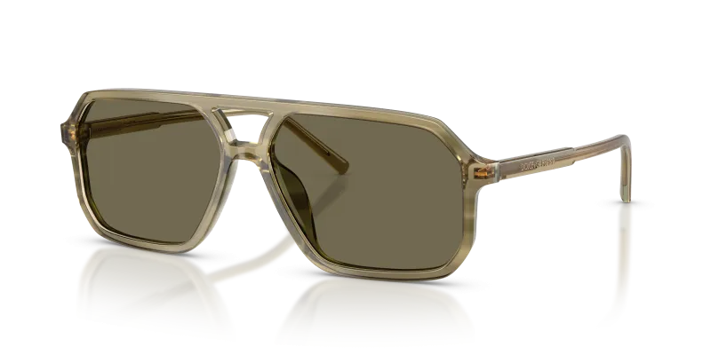 แว่นกันแดด Dolce & Gabbana DG4541-3480/3 มุมเฉียง กรอบอะซิเตทเขียวลายแถบผิวขัดเงา เลนส์น้ำตาล สำหรับผู้ชาย