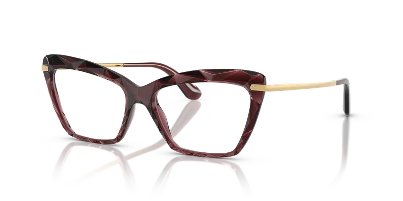 กรอบแว่นสายตา Dolce & Gabbana DG5025-3045 Transparent Bordeaux แว่นสายตา Dolce & Gabbana DG5025-3045 มุมเฉียง กรอบตาแมวสีบอร์โดโปร่งใส สำหรับผู้หญิง