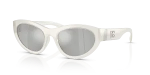 แว่นกันแดด Dolce & Gabbana DG6207-30398V ทรงตาแมวขาวสีขุ่น เลนส์เงินมิเรอร์ใส สำหรับผู้หญิง