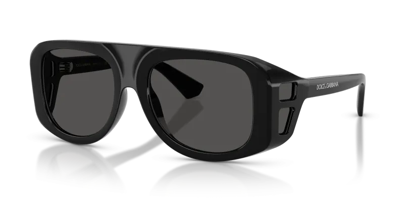แว่นกันแดด Dolce & Gabbana DG6208-501/87 มุมเฉียง ทรงนักบินกรอบสีดำผิวขัดเงา เลนส์สีเทาเข้ม สำหรับผู้ชาย