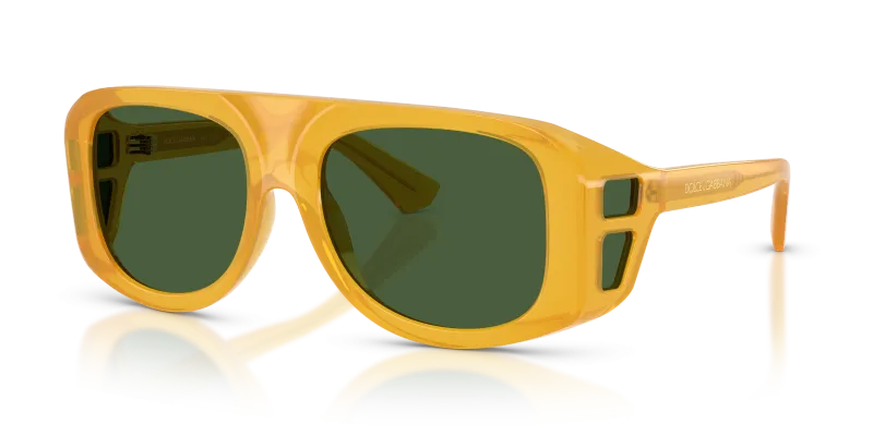 แว่นกันแดด Dolce & Gabbana DG6208-652/71 มุมเฉียง กรอบนักบินสีน้ำผึ้งโอปอลผิวขัดเงา เลนส์สีเขียวเข้ม สำหรับผู้ชาย