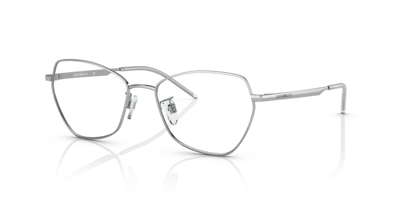 แว่นสายตา Emporio Armani EA1133-3015 มุมเฉียงกรอบโลหะเงินประกายทรงผีเสื้อพร้อมขาสีเดียวกัน ไซซ์ 53