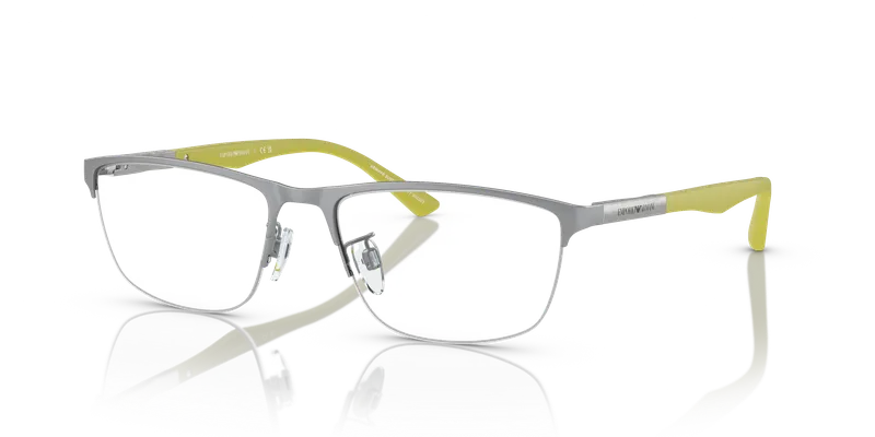 แว่นสายตา Emporio Armani EA1142-3045 มุมเฉียงหน้ากรอบโลหะเงินด้านทรงหมอนครึ่งขอบ ขาอลูมิเนียม ไซซ์ 56