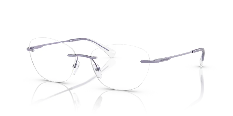แว่นสายตา Emporio Armani EA1167-3383 มุมเฉียงกรอบโลหะม่วงเมทัลลิกประกายทรงแฟนทอสไร้ขอบ มีไซซ์ 53 และ 55