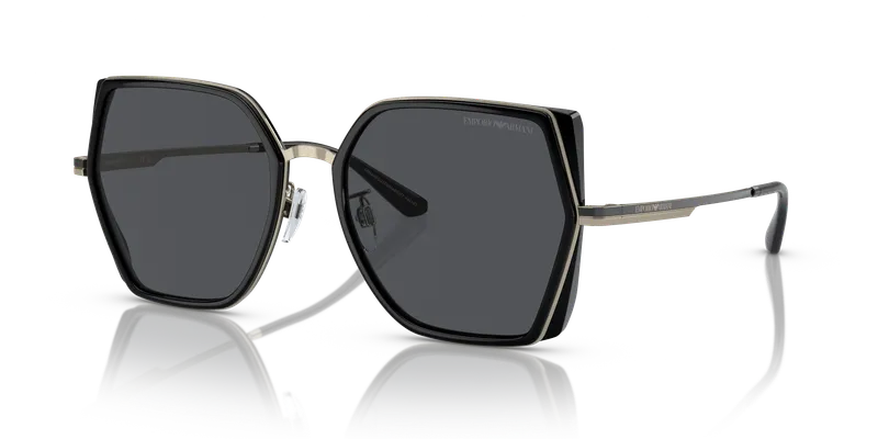 แว่นกันแดด Emporio Armani EA2142D-301387 Shiny Pale Gold Black Dark Grey แว่นกันแดด Emporio Armani EA2142D-301387 มุมเฉียงกรอบโลหะทองซีดประกายและดำ เลนส์เทาเข้ม ไซซ์ 56
