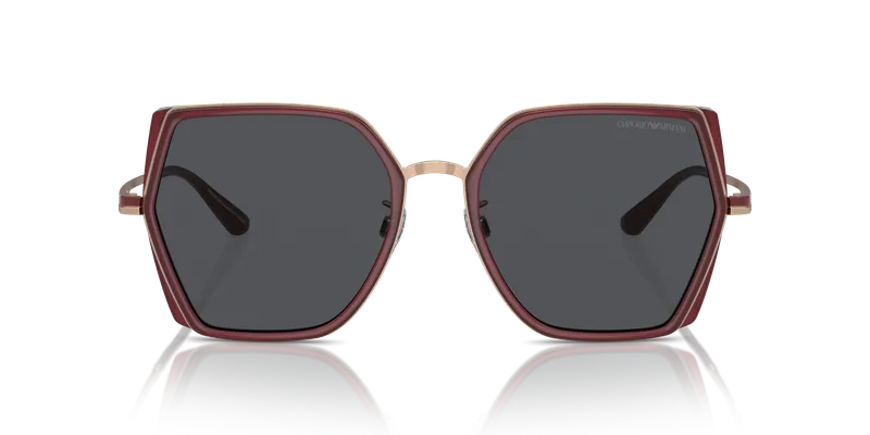 แว่นกันแดด Emporio Armani EA2142D-333487 ด้านหน้าสี่เหลี่ยมจัตุรัสโรสโกลด์ประกายและบอร์โดซ์โอปอล