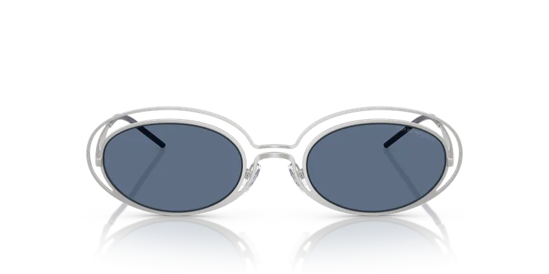 แว่นกันแดด Emporio Armani EA2160-304580 เงินด้าน เลนส์น้ำเงินเข้ม กรอบวงรีด้านหน้า
