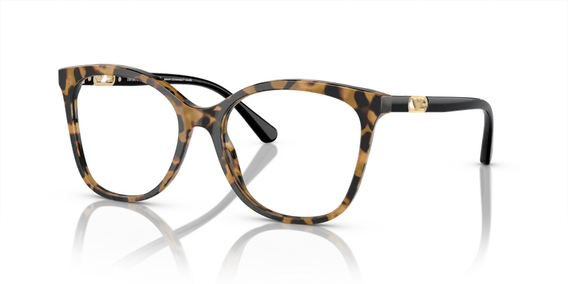 แว่นสายตา Emporio Armani EA3231F-6059 มุมเฉียงอะซิเตทฮาวานาเหลืองผิวเงากับขาดำประกาย ไซซ์ 54