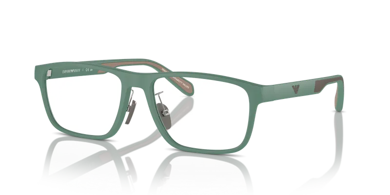 แว่นสายตา Emporio Armani EA3233F-6102 มุมเฉียงหน้ากรอบเขียวด้านกับขาเขียวด้านและสีเฮเซลนัท ไซซ์ 56