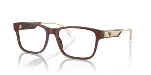 แว่นสายตา Emporio Armani EA3239F-6095 มุมเฉียงหน้าอะซิเตทน้ำตาลโอปอลประกายกับขาท็อปน้ำตาลคริสตัล ไซซ์ 55