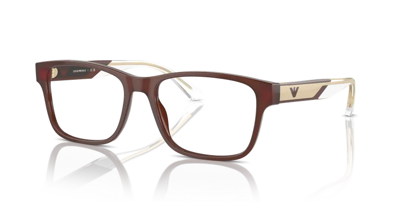 แว่นสายตา Emporio Armani EA3239F-6095 มุมเฉียงหน้าอะซิเตทน้ำตาลโอปอลประกายกับขาท็อปน้ำตาลคริสตัล ไซซ์ 55