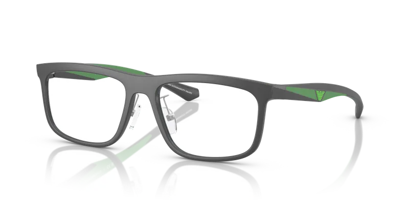 แว่นสายตา Emporio Armani EA3246F-6188 มุมเฉียงกรอบวัสดุฉีดเทาด้านกับขาเทาและเขียว ไซซ์ 55