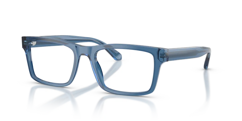 แว่นสายตา Emporio Armani EA3254F-6247 มุมเฉียงอะซิเตทน้ำเงินโปร่งใสประกายเต็มขอบทรงสี่เหลี่ยม ไซซ์ 54