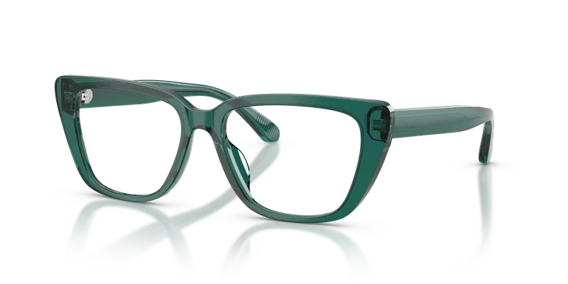 แว่นสายตา Emporio Armani EA3256U-6252 มุมเฉียงอะซิเตทเขียวใสมันเงาทรงตาแมว มีไซซ์ 52 และ 54