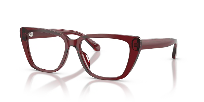 แว่นสายตา Emporio Armani EA3256U-6254 มุมเฉียงอะซิเตทบอร์โดโปร่งใสประกายทรงตาแมว มีไซซ์ 52 และ 54