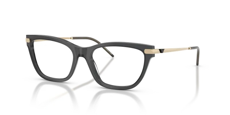 แว่นสายตา Emporio Armani EA3262F-6262 มุมเฉียงหน้าอะซิเตทดำโอปอลกับขาโลหะทองอ่อนเงา ไซซ์ 54