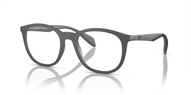 แว่นกันแดด Emporio Armani EA4211F-51261W มุมเฉียงวัสดุฉีดเทาด้านกับขาเทาและน้ำตาล เลนส์ใส ไซซ์ 53