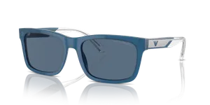 แว่นกันแดด Emporio Armani EA4224F-609280 มุมเฉียง กรอบสี่เหลี่ยมผืนผ้าสีน้ำเงินโอปอลประกาย เลนส์สีน้ำเงินเข้ม สำหรับผู้ชาย