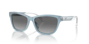 แว่นกันแดด Emporio Armani EA4227U-609611 มุมเฉียงหน้าอะซูร์โอปอลกับขาท็อปอะซูร์คริสตัล เลนส์เทาไล่ระดับ ไซซ์ 56