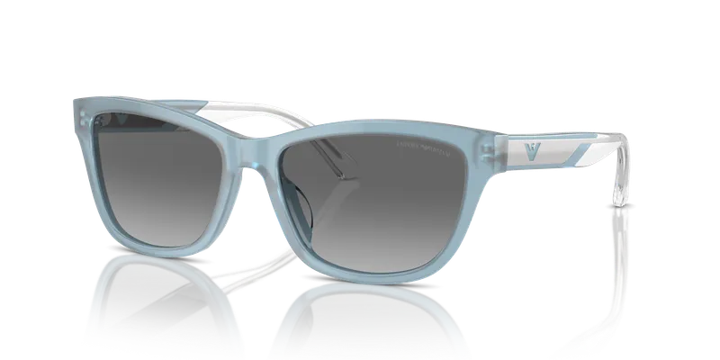 แว่นกันแดด Emporio Armani EA4227U-609611 มุมเฉียงหน้าอะซูร์โอปอลกับขาท็อปอะซูร์คริสตัล เลนส์เทาไล่ระดับ ไซซ์ 56