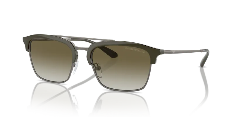 แว่นกันแดด Emporio Armani EA4228-30038E มุมเฉียงหน้าวัสดุฉีดเขียวกับกันเมทัล ขาโลหะ เลนส์เขียวไล่ระดับ ไซซ์ 55